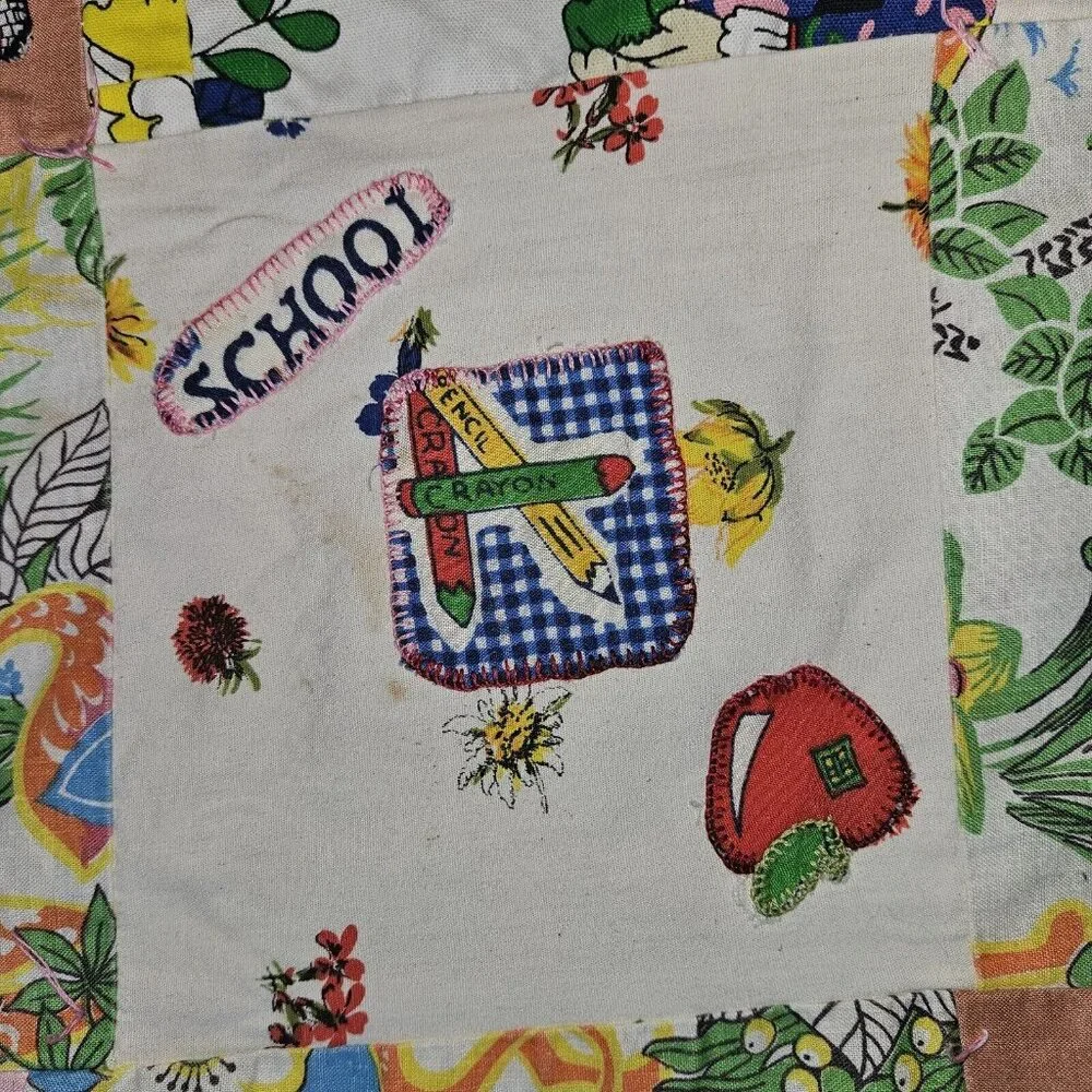 Vtg Handmade Blanket Boho Quilt Colorful Coverlet 62x83 70s 80s Fairy Tales